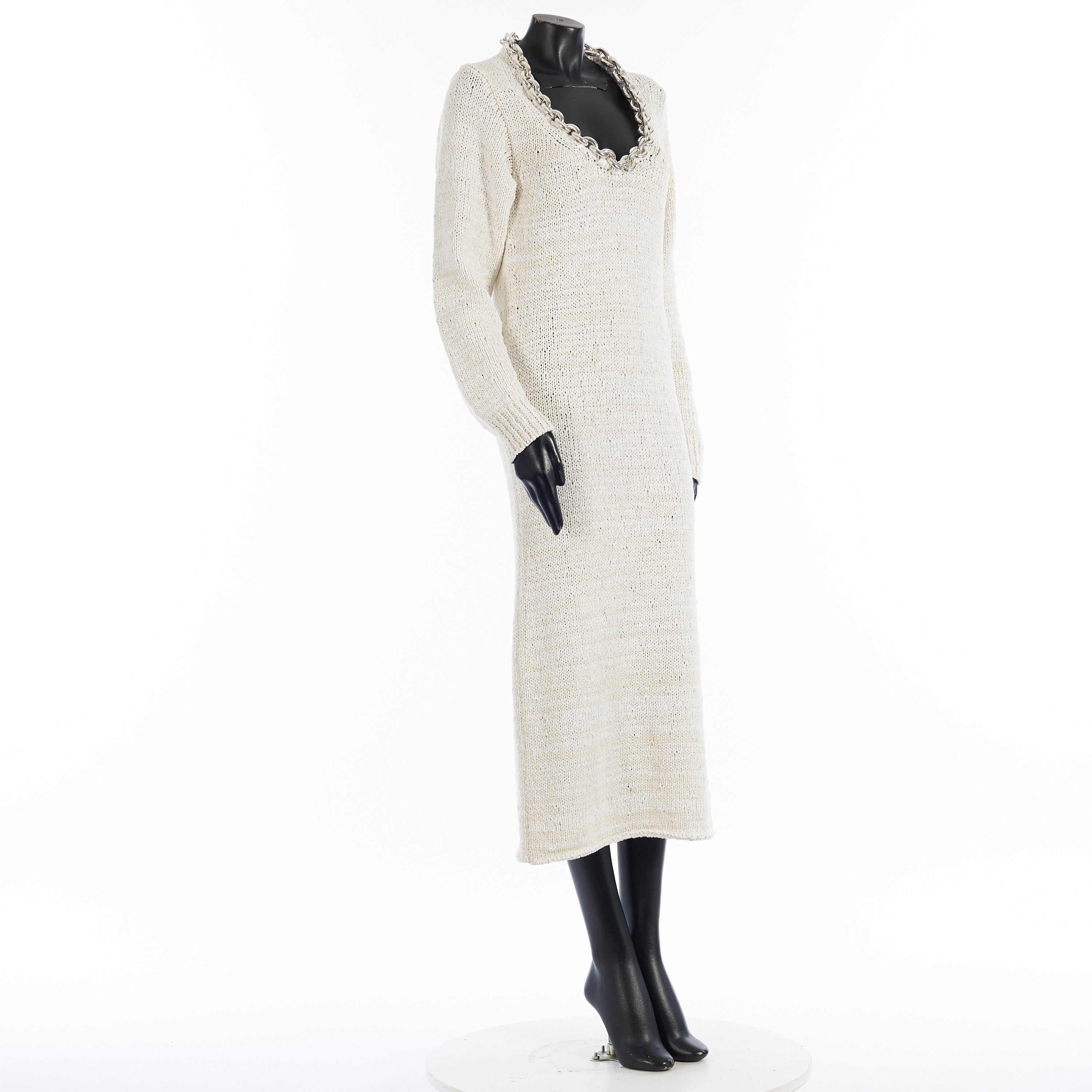 Bottega Veneta Textured Cotton Knit Dress With Chunky Chain In Chalk White Size S / US 4 / IT 40 - 8 Thumbnail