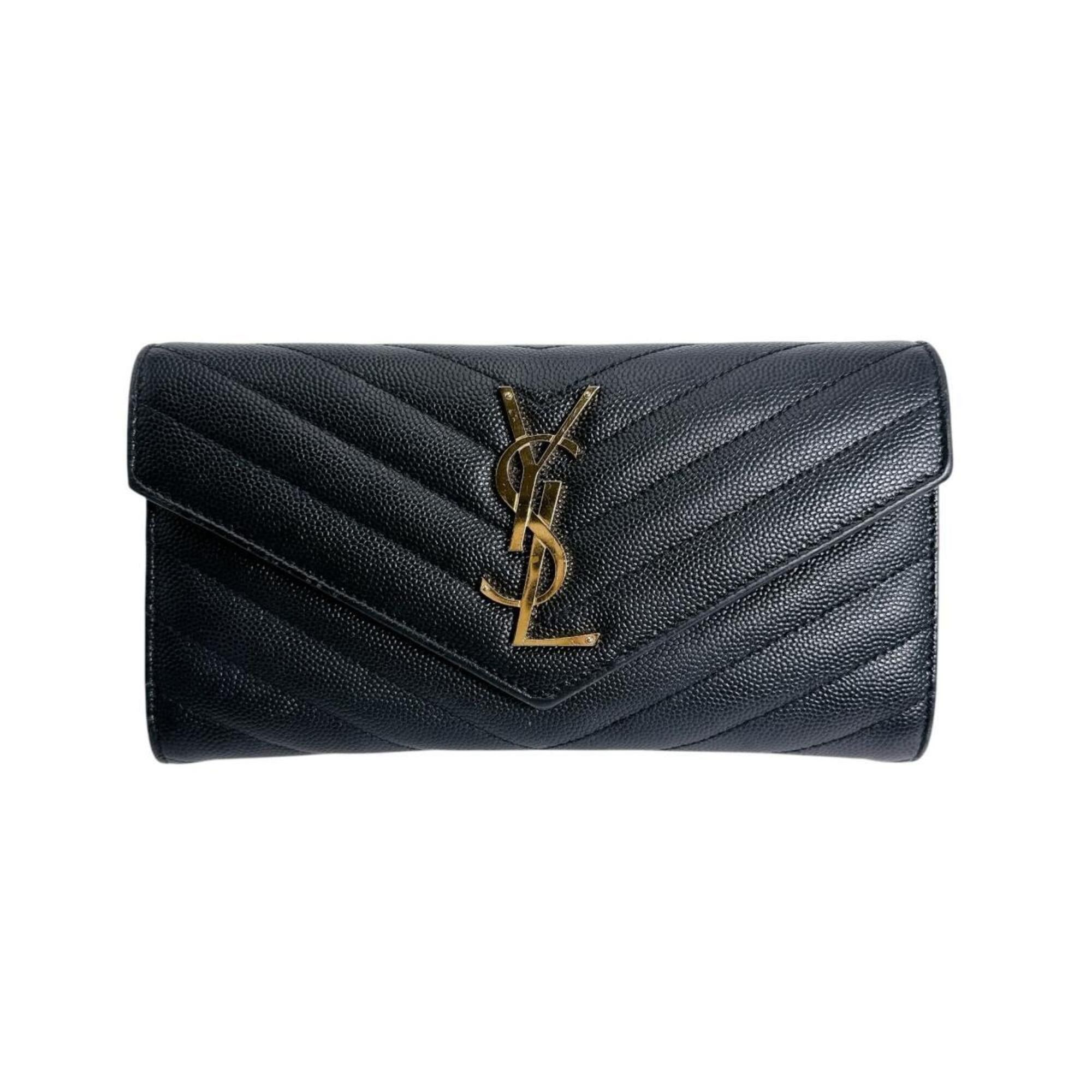 Yves Saint Laurent Yves Saint Laurent Cassandra Long Wallet, Button Closure, Leather, Black Size ONE SIZE - 1 Thumbnail