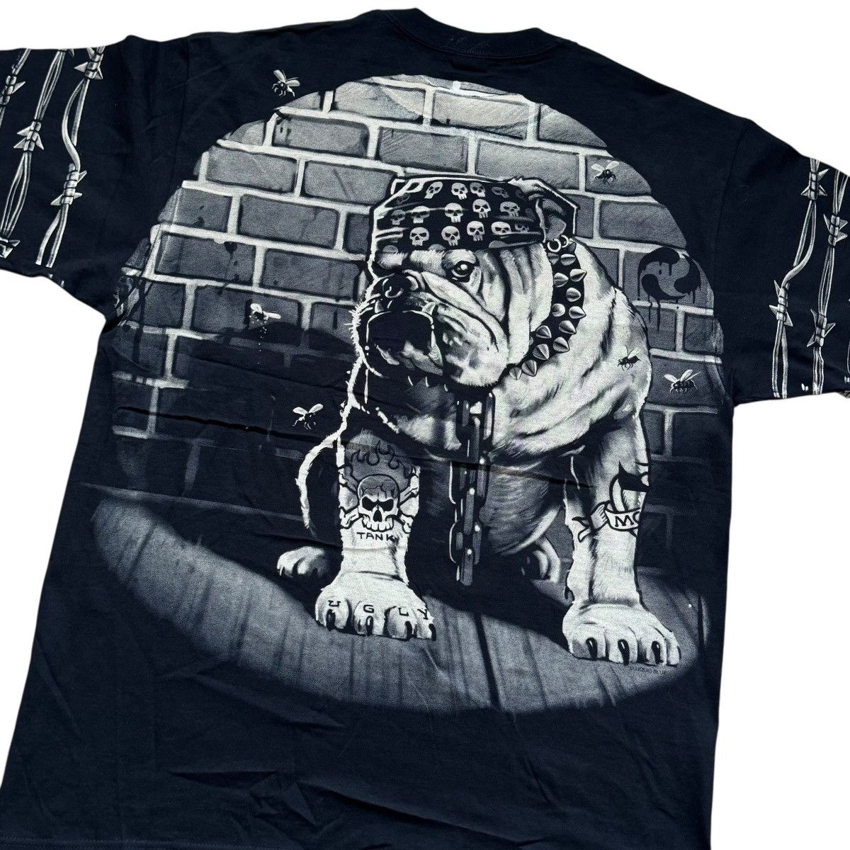 liquid blue bull dog barbed wire all over print shirt