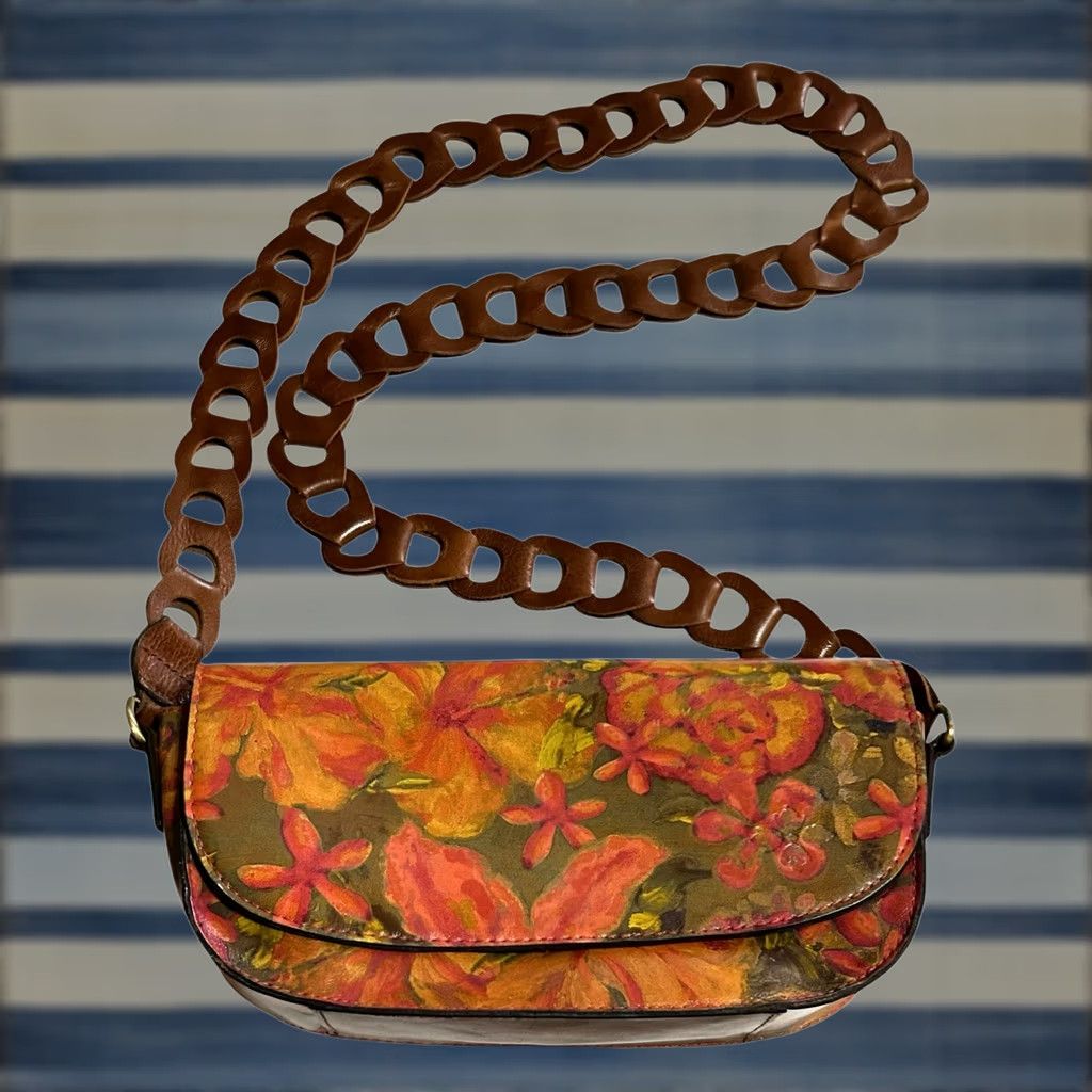 Patricia Nash Patricia Nash Vilette Leather Chain-Link Crossbody Purse Bag Floral Oil Painting Handbag Womens Small Multicolor Leather Crossbody Bag Size ONE SIZE - 1 Thumbnail