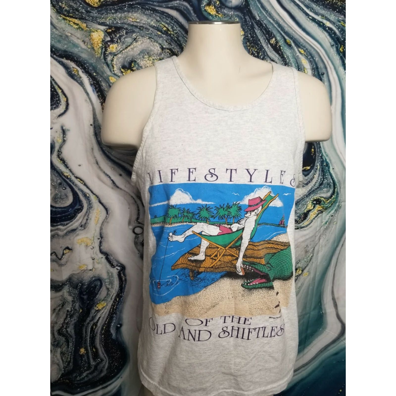 Mango VINTAGE Alstyle Florida Man Pun Tank Top Shirt Gray L 90s Mens Sportswear Size US L / EU 52-54 / 3 - 2 Thumbnail