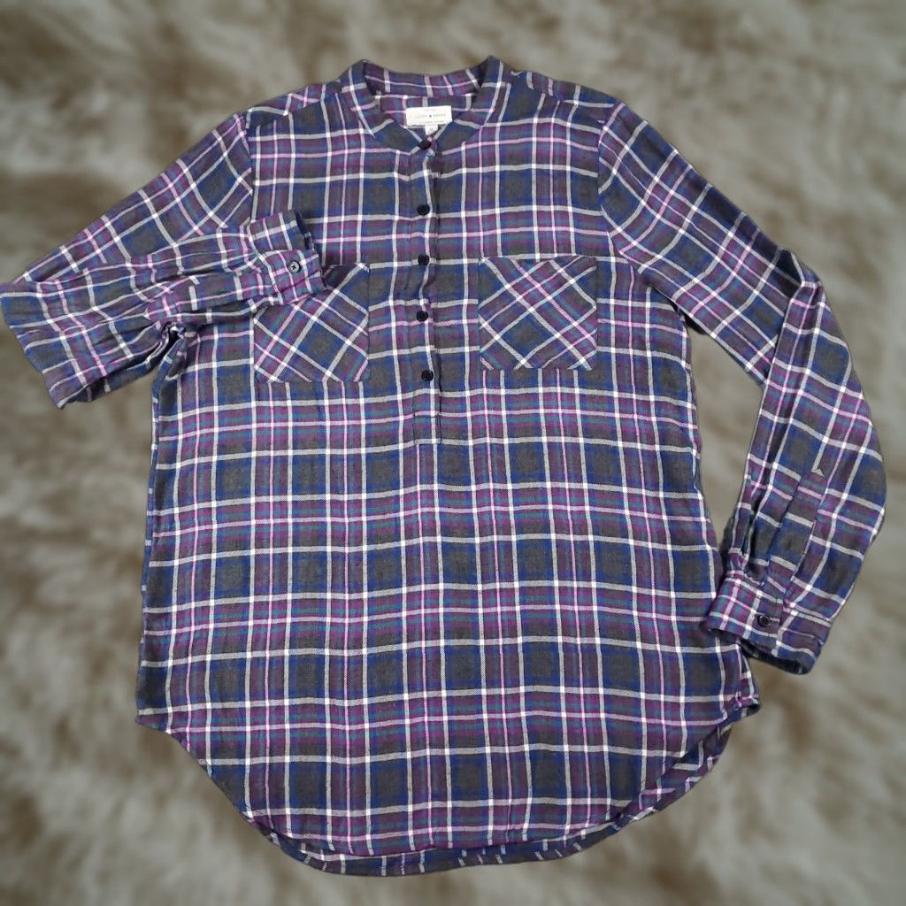 Lucky Brand VINTAGE Lucky Brand Women's Shirt Casual Long Sleeve Button-Up Plaid Cotton Fall Spring Summer Winter M Purple Size M / US 6-8 / IT 42-44 - 1 Thumbnail