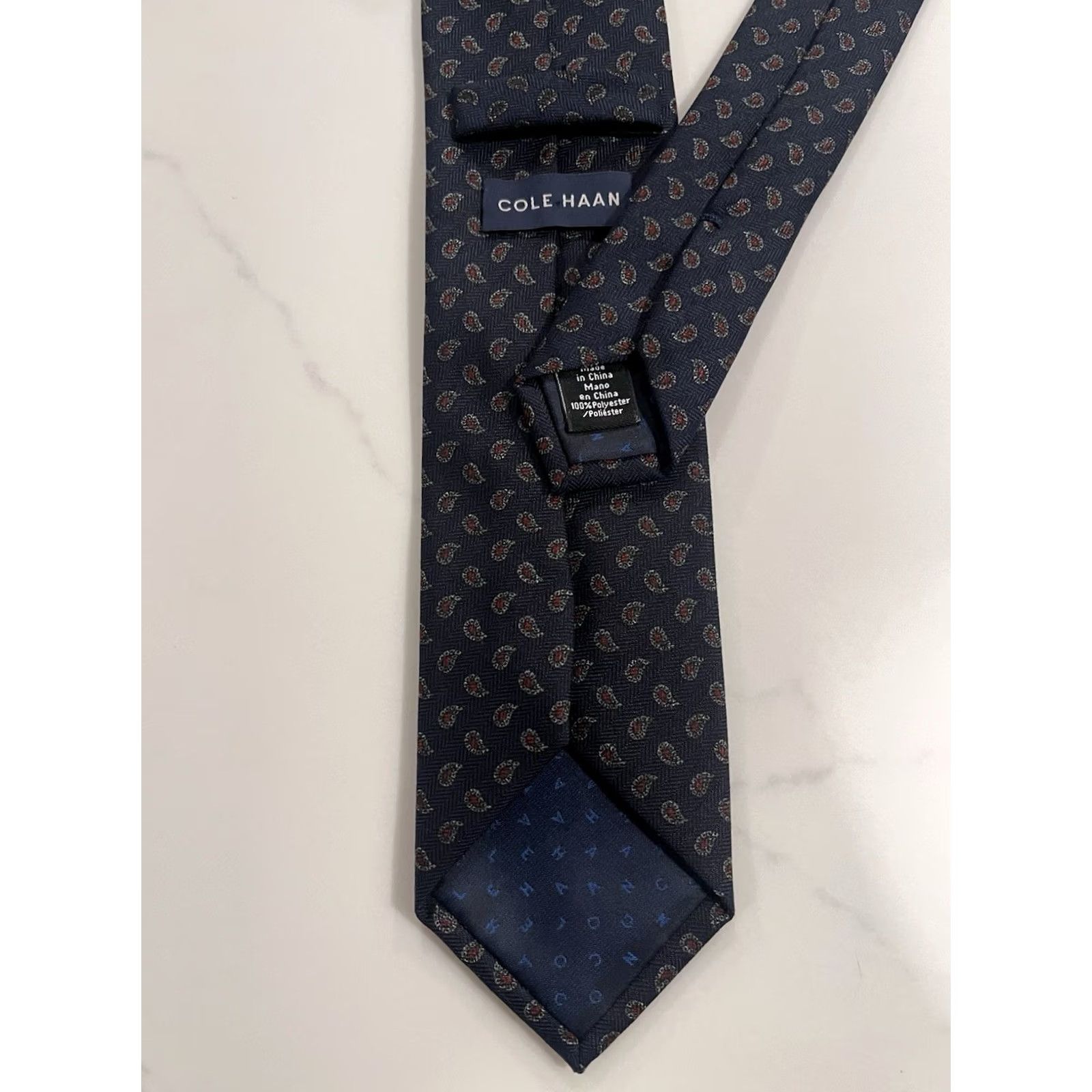 Cole Haan Cole Haan Blue Paisley Tear Drop Geometric Polyester Men's Neck Tie Size ONE SIZE - 2 Thumbnail