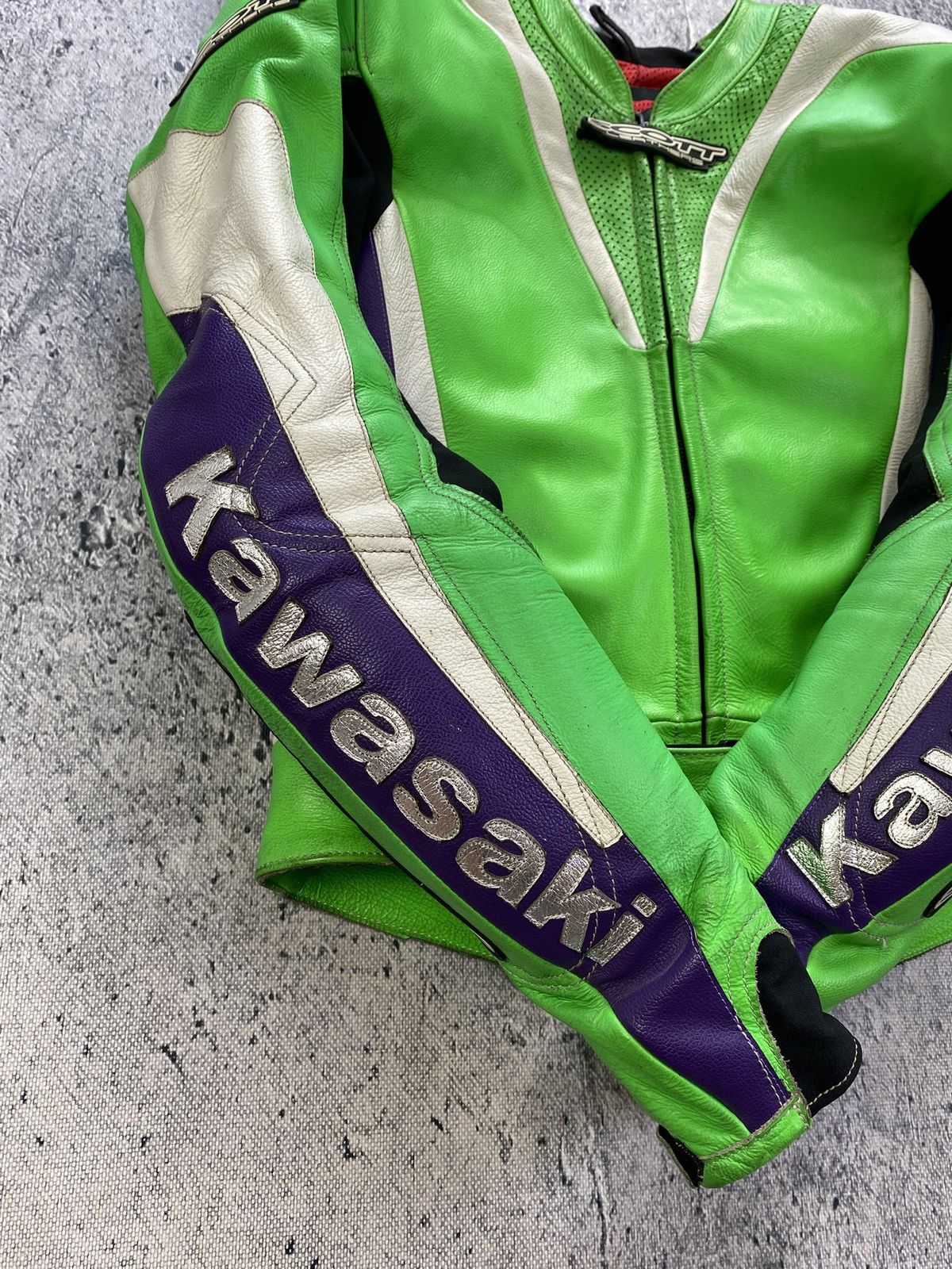 Vintage Leather Jacket Racing Kawasaki Scott USA