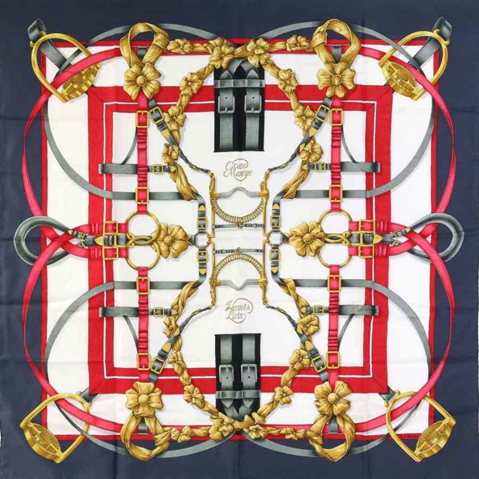 image of Hermes Scarf Muffler Carre 90 Crano Manege Silk Gray/multicolor Women's E58593A in Grey