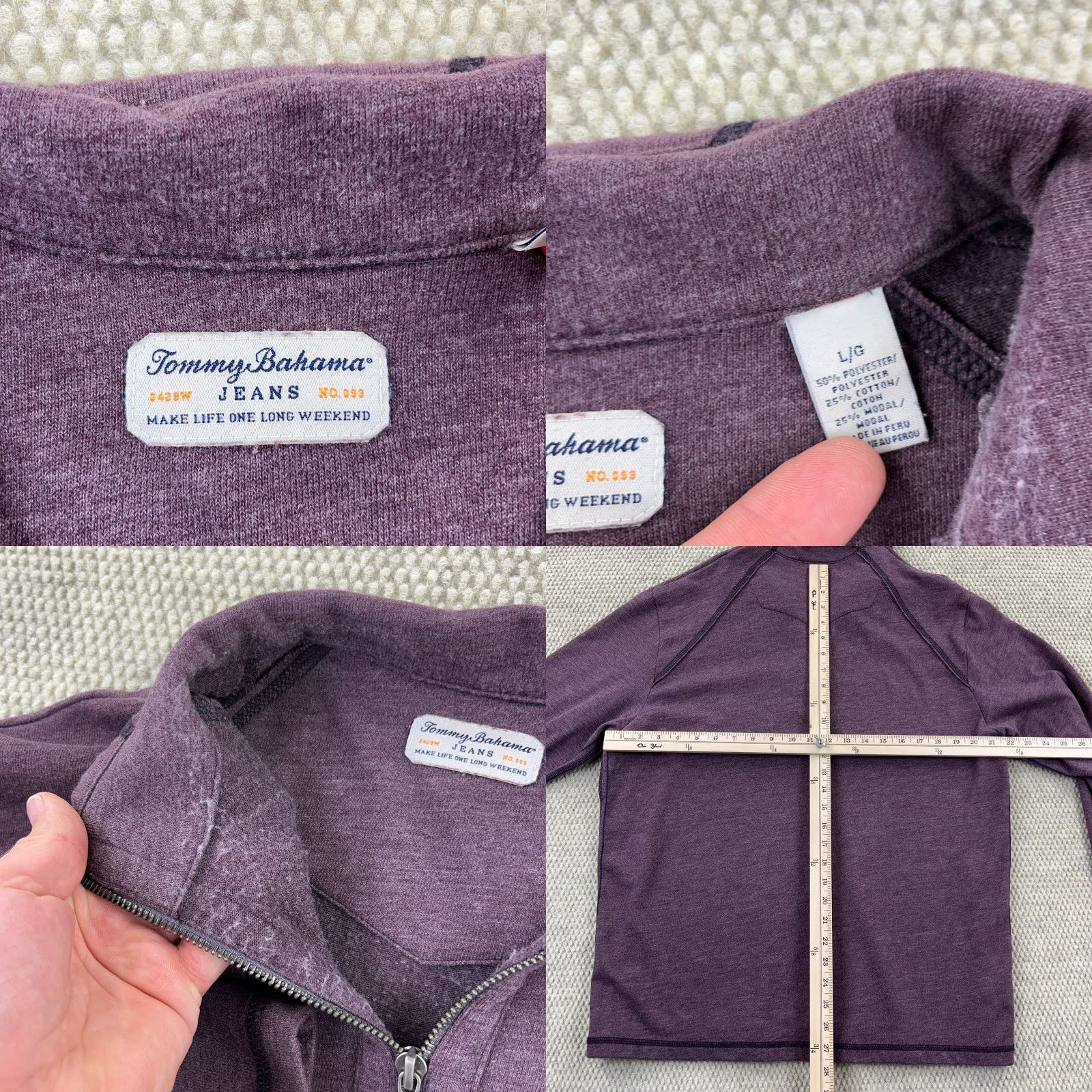 Tommy Bahama Tommy Bahama Sweater Men Large Purple Pullover Quarter Zip Sweatshirt Adult Size US L / EU 52-54 / 3 - 8 Thumbnail