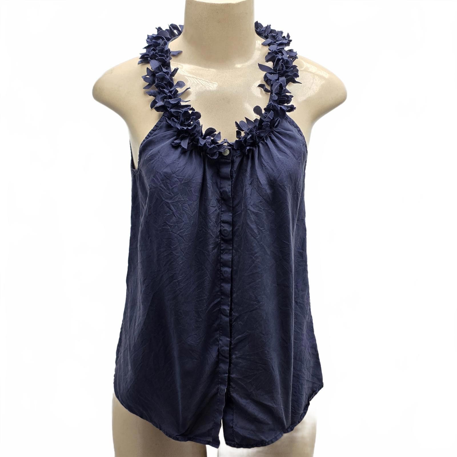 J.Crew J.Crew Navy Blue Silk Blouse Floral Ruffle Neckline Small S Size S / US 4 / IT 40 - 1 Thumbnail