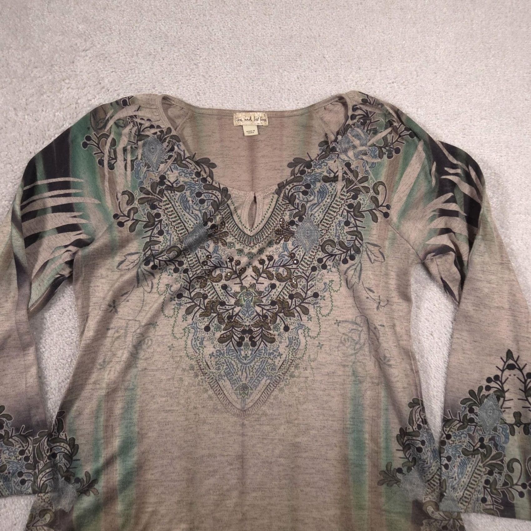 Olive Live And Let Live Blouse Womens S Multicolor Floral V Neck Studded Top Size S / US 4 / IT 40 - 3 Thumbnail