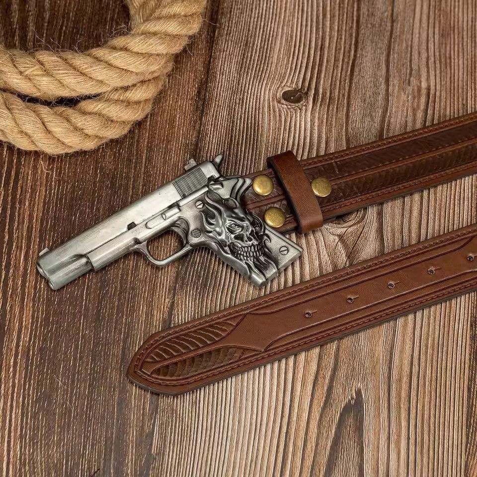 Japanese Brand ghost head pistol buckle Pu Leather belt Size ONE SIZE - 3 Thumbnail