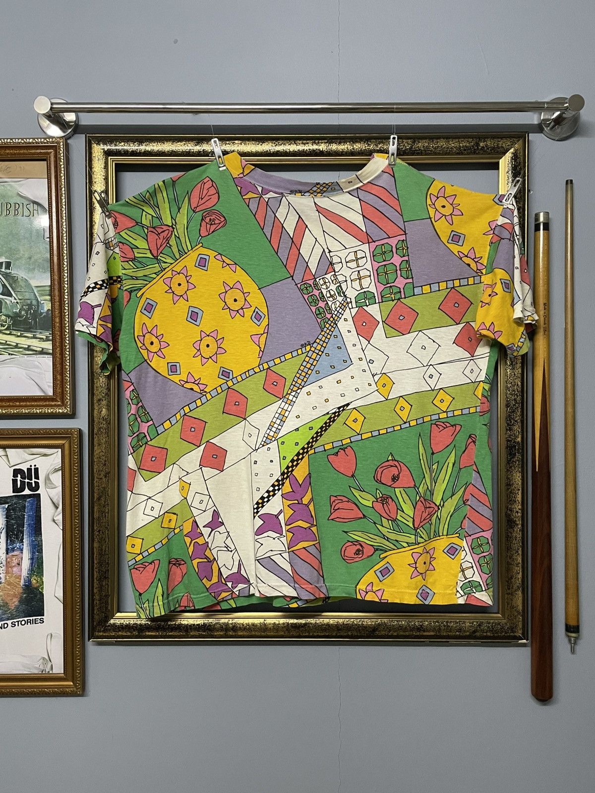 Japanese Brand Vintage 1990s Japan Designer KD Art Flower FullPrint Tshirt Size US M / EU 48-50 / 2 - 7 Thumbnail