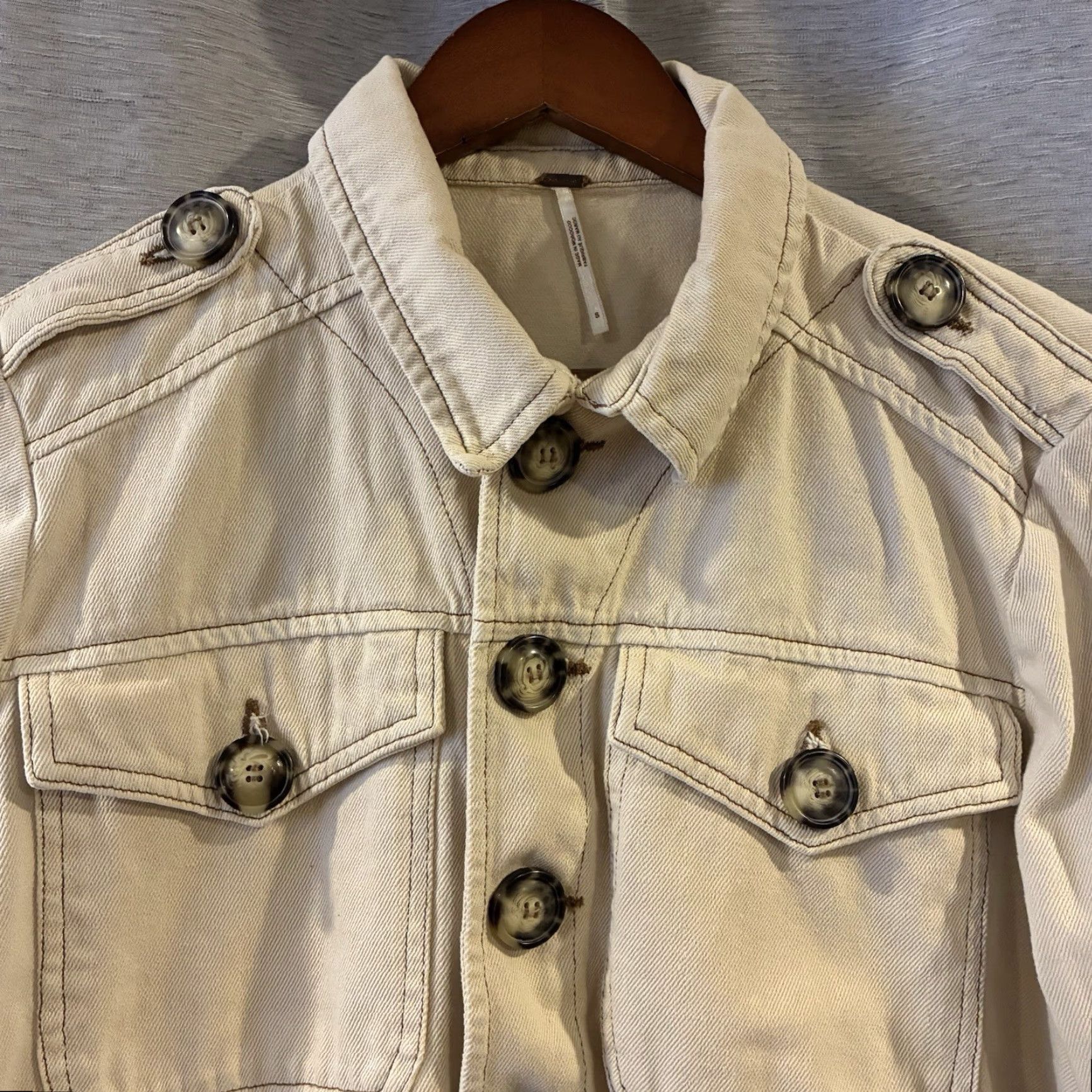 Free People Free People Eisenhower Denim Jacket S Womens Cream Denim Jacket Size S / US 4 / IT 40 - 4 Thumbnail
