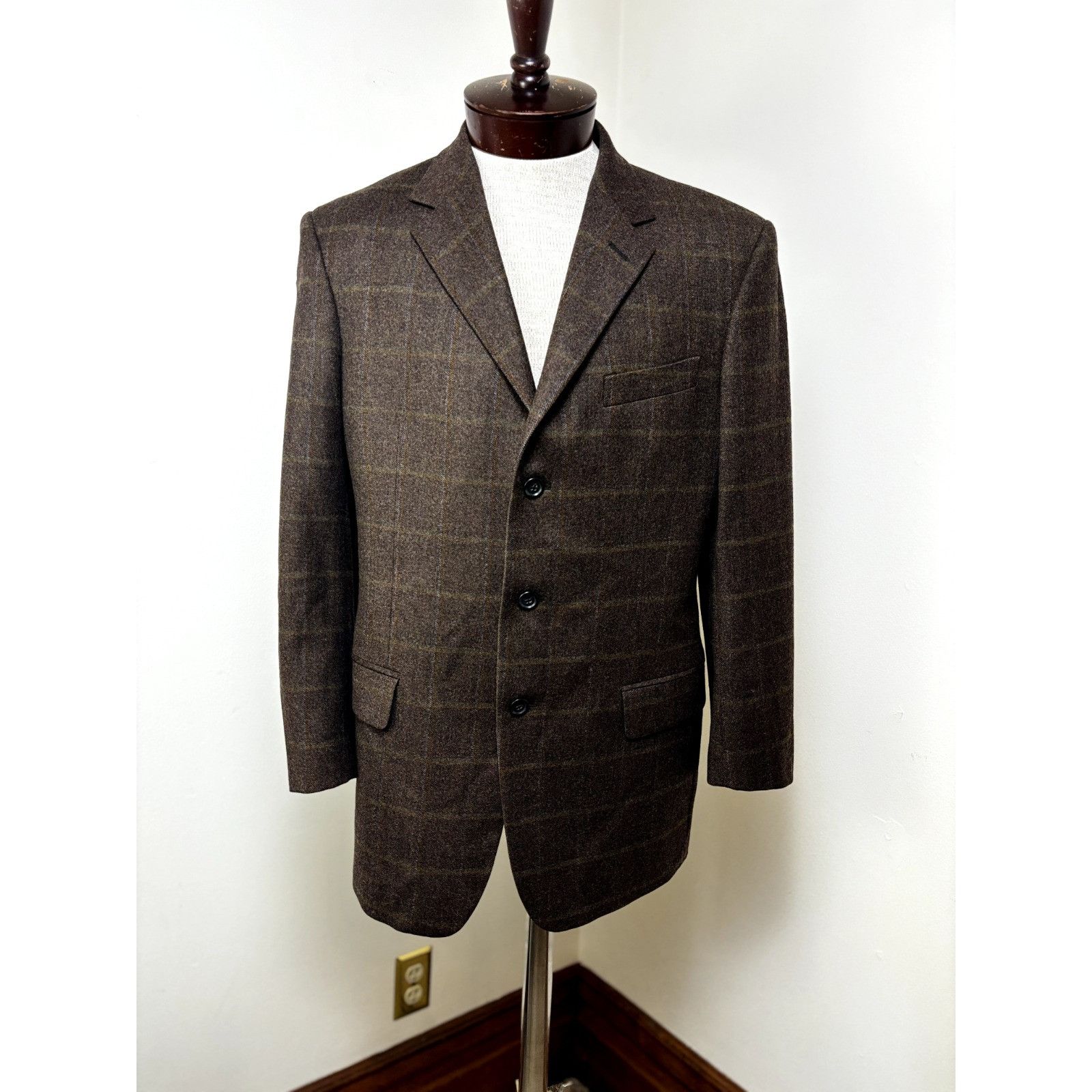 Other Gritti Zegna Sport Coat 50R It 40 US Windowpane Brown Flanne Size 40R - 2 Thumbnail