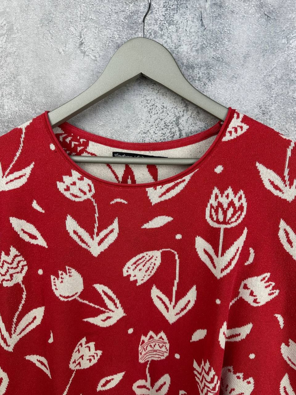 Gudrun Sjoden Gudrun Sjoden Red Floral Jacquard Knit Sweater Pullover Size XL / US 12-14 / IT 48-50 - 4 Thumbnail