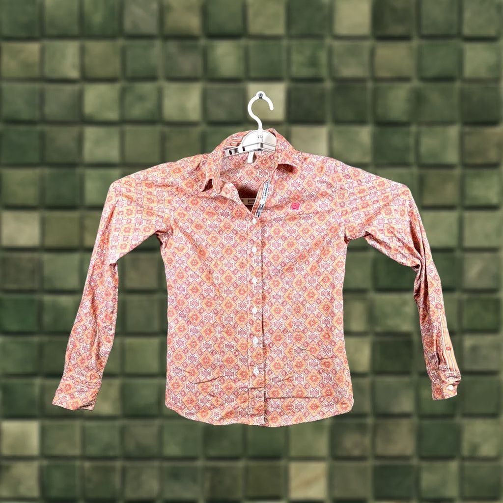 Vintage Cinch Button-Up Shirt Women's S Orange Cotton Geometric Print Preppy Coastal Shirt Size S / US 4 / IT 40 - 1 Thumbnail