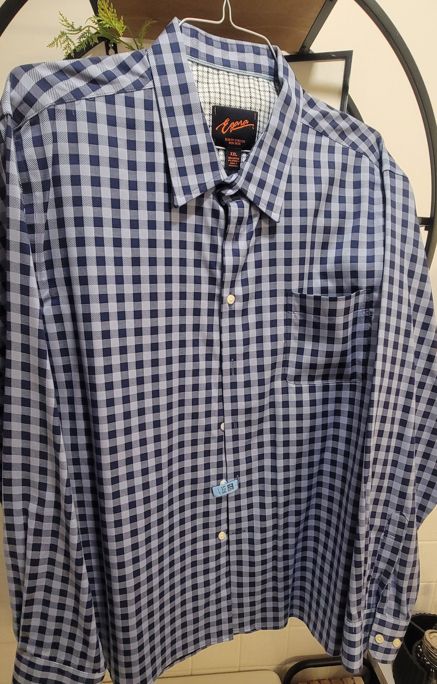 Egara Egara Dark Blue & White Large Gingham Stretch Shirt Size US XXL / EU 58 / 5 - 1 Preview