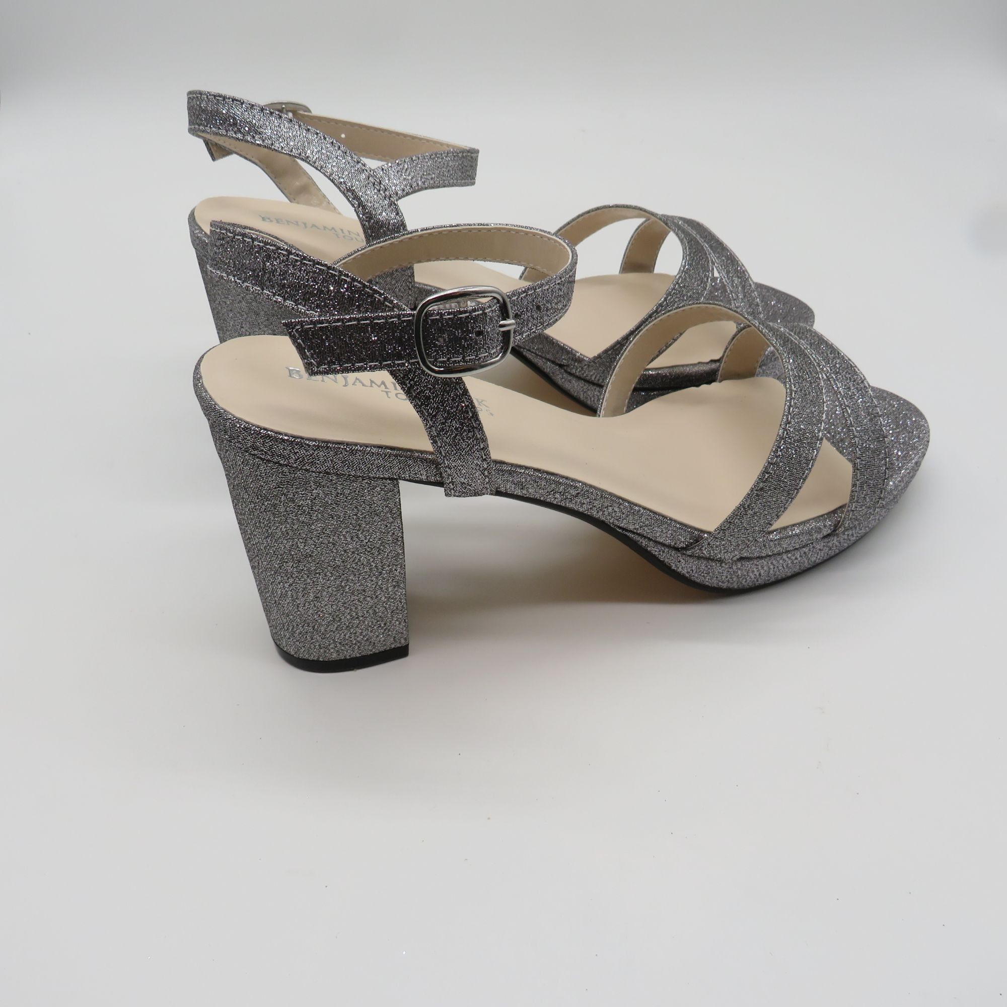 Other Benjamin Walk Silver Glitter Block Heel Sandals Ankle Strap Size US 8 / IT 38 - 3 Thumbnail