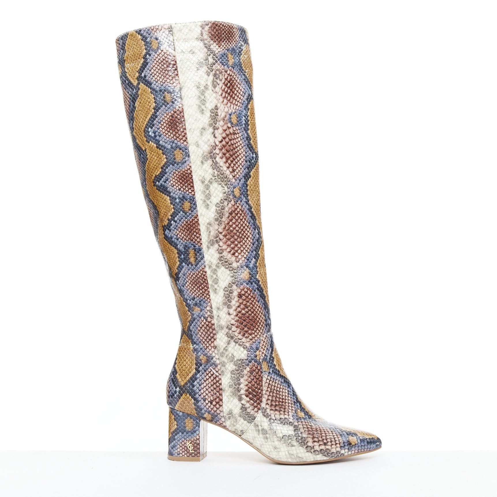 Kurt Geiger KURT GEIGER Briya beige cream scaled leather print tall mid boots EU36 Size US 6 / IT 36 - 1 Thumbnail