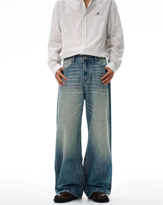 Japanese Brand American whiskered baggy men's straight wide-leg jeans Size US 32 / EU 48 - 1 Thumbnail