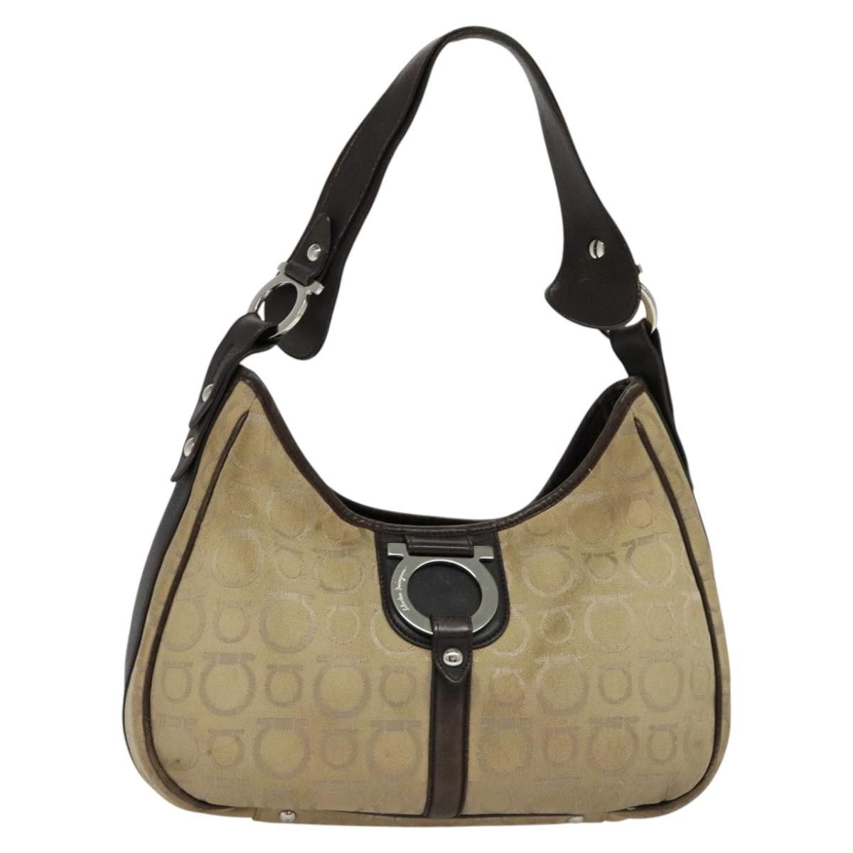 Salvatore Ferragamo Gancini Beige Canvas Shoulder Bag (Pre-Owned) Size ONE SIZE - 1 Thumbnail