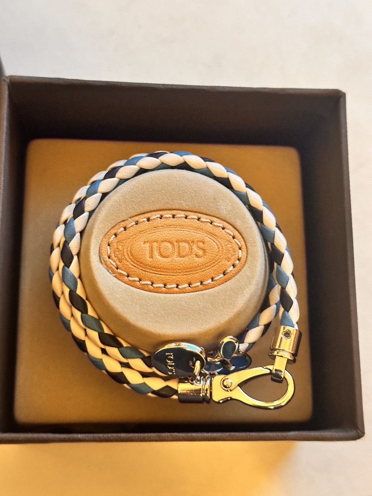 image of Tods Tod's Three Tone Woven Leather Double Wrap Bracelet in Blue, Women's