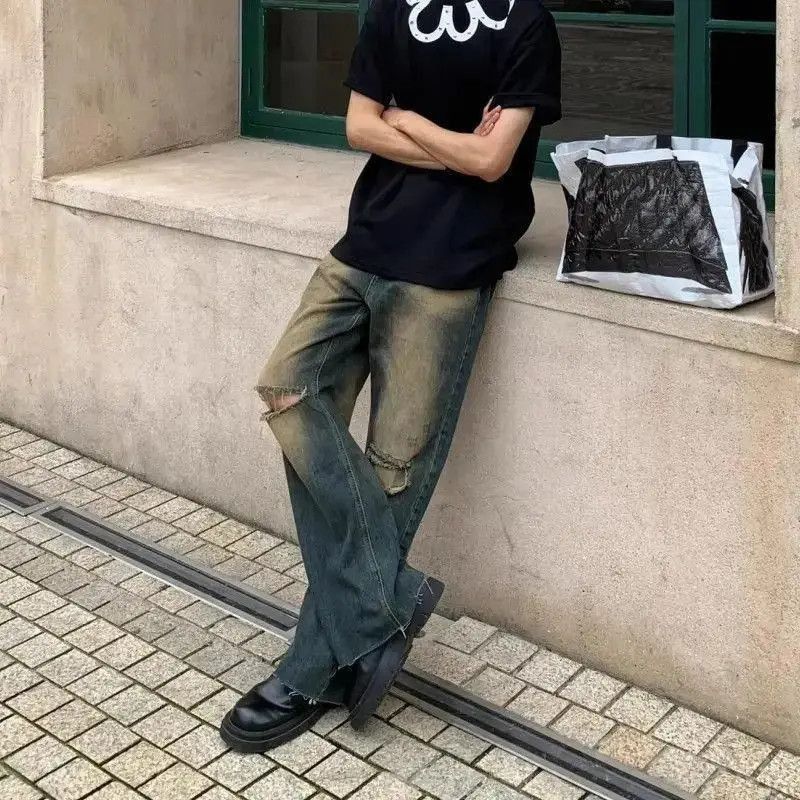 Japanese Brand Retro straight washed distressed jeans Size US 32 / EU 48 - 5 Thumbnail