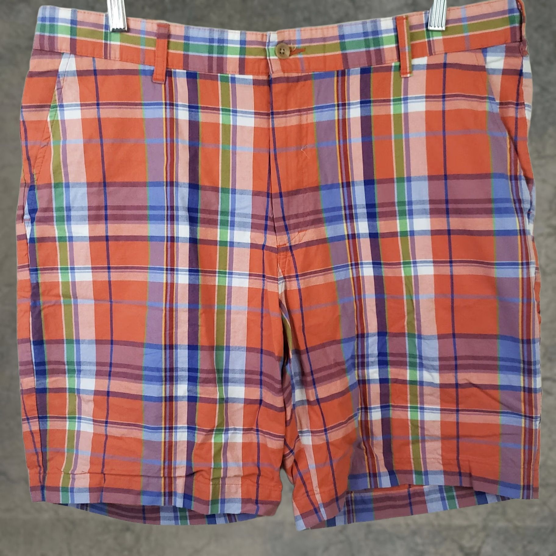 Bills Khakis Bills Khakis Men's Shorts Orange Multicolor Plaid 37x10 Flat Front Casual Size US 37 - 1 Thumbnail