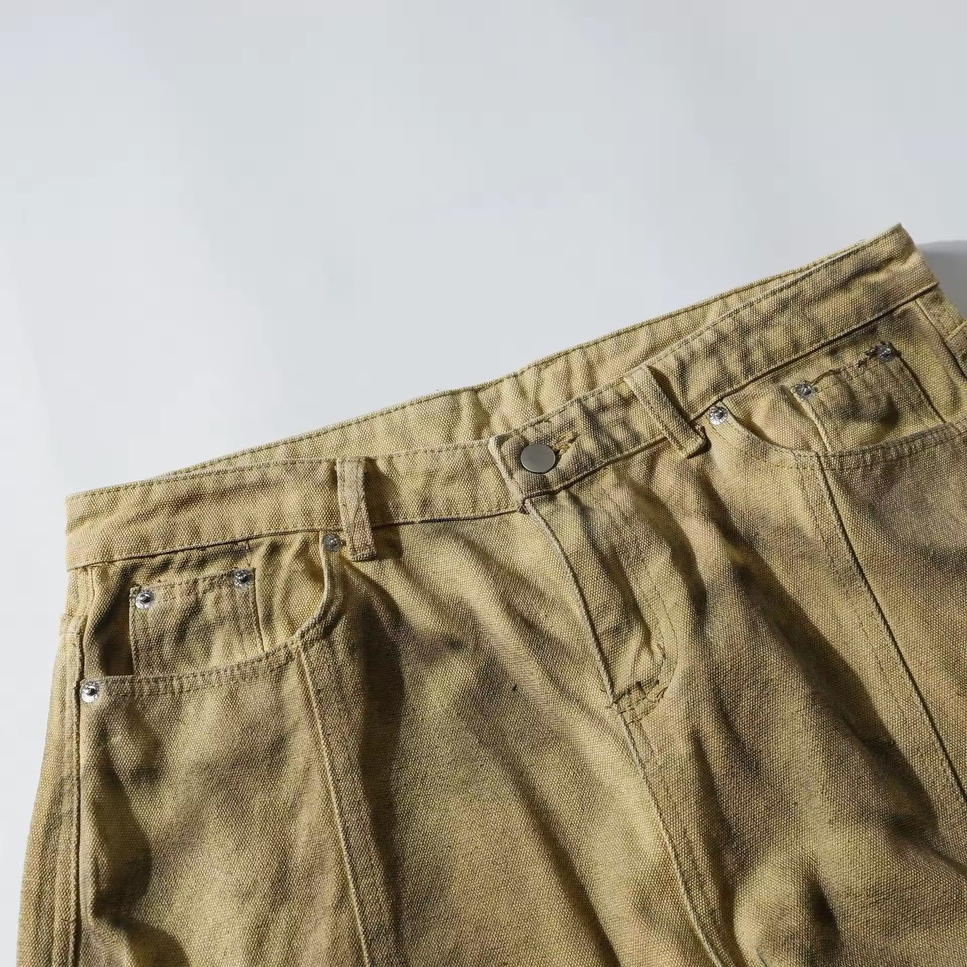 Vintage Khaki Flame Embroidery Wide Leg Jean