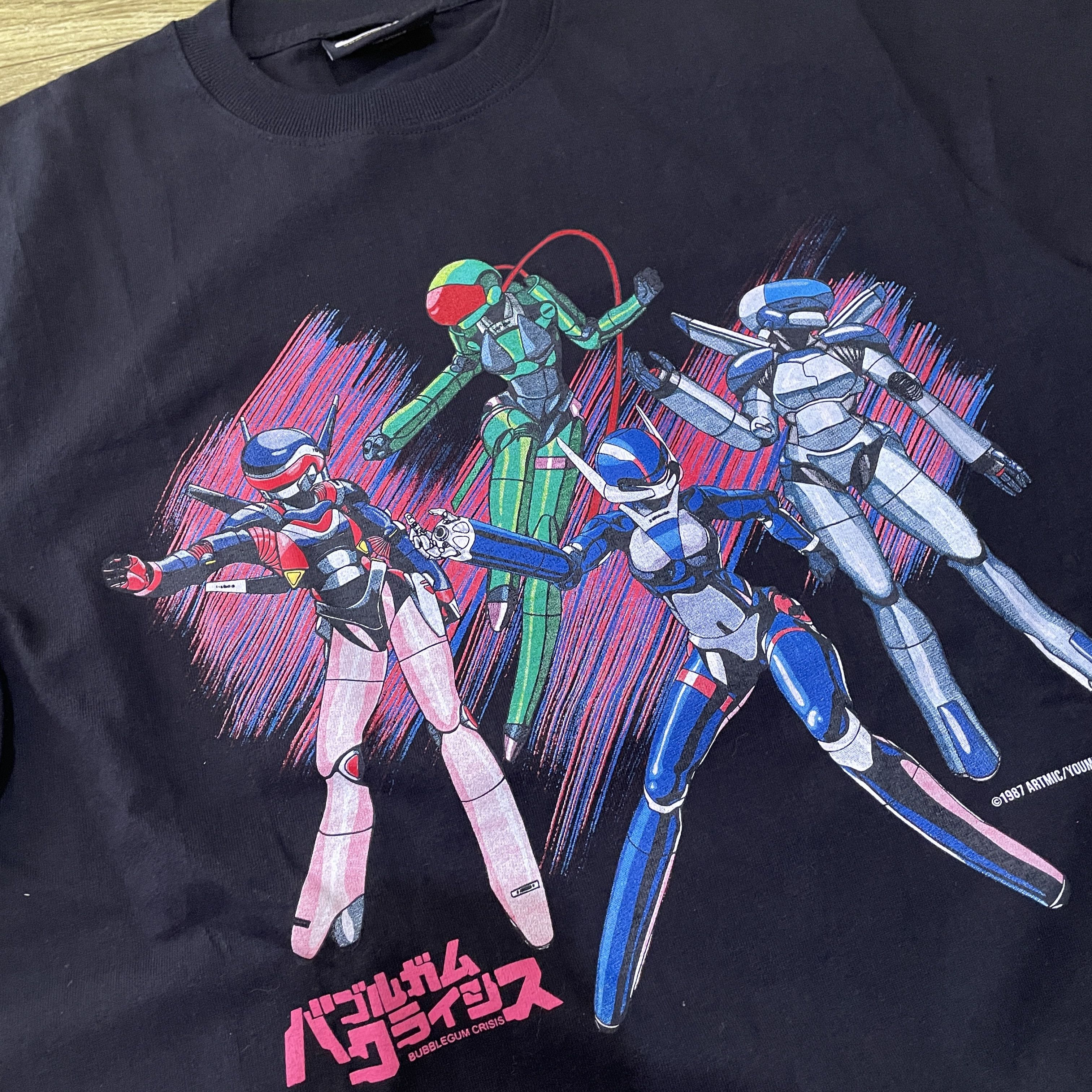 image of Anima x Vintage Bubblegum Crisis Waifu Japanese Anime Manga T Shirt L in Black, Men's (Size Large)