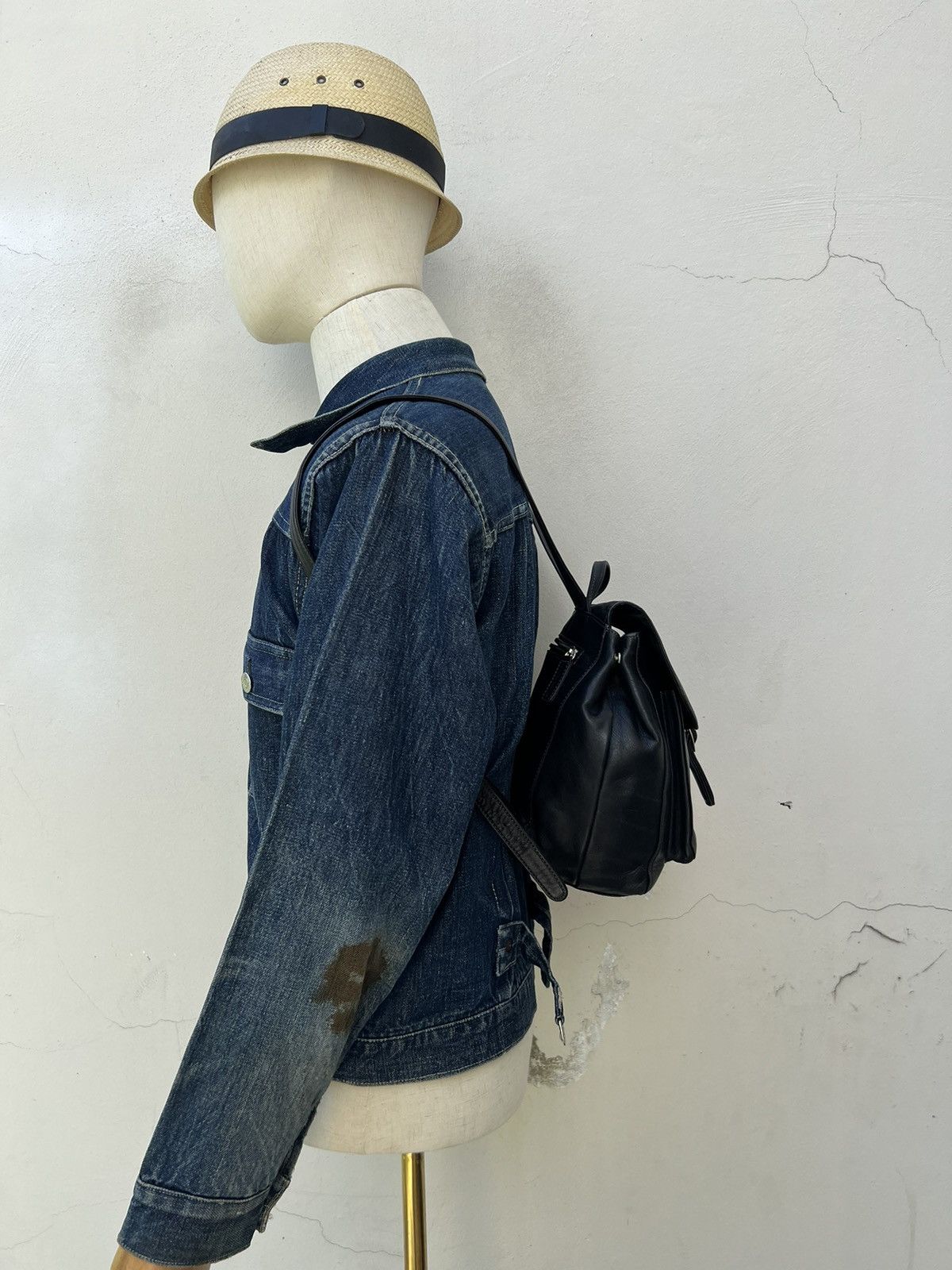 Leather Vintage 80s 90s Norma Kamali Patina Black Leather Backpack Size ONE SIZE - 2 Thumbnail