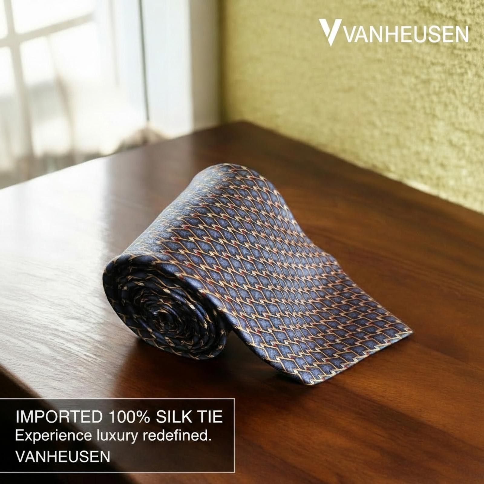 Van Heusen Van Heusen 100% Silk Luxury Tie in Blue Pattern Size ONE SIZE - 1 Thumbnail