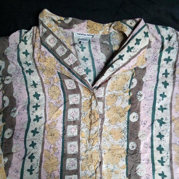 Other Vintage Nora Noh Geometric Stripes Pattern Silk Button Shirt Size L / US 10 / IT 46 - 1 Thumbnail