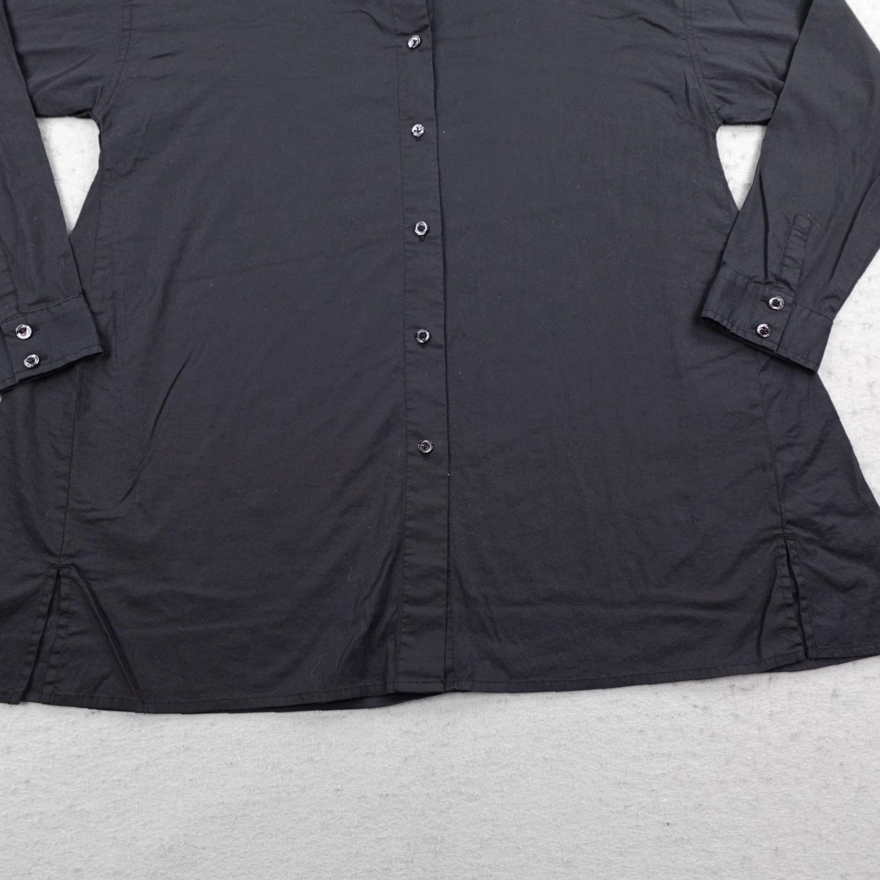 Eileen Fisher Shirt Womens Medium Black Button Up Long Sleeve Tunic Top Blouse Womens