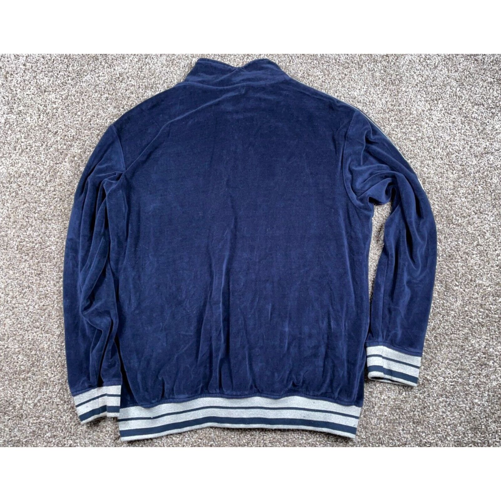 Velour VINTAGE Velour Tracksuit Jacket & Pants Men XL Dark Blue Silver Piping 90s Hip Hop Set Size 46R - 3 Thumbnail