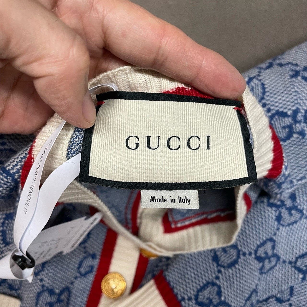 Gucci Gucci Blue full-print gold button cardigan sweater 2501-Nex Size US S / EU 44-46 / 1 - 5 Thumbnail