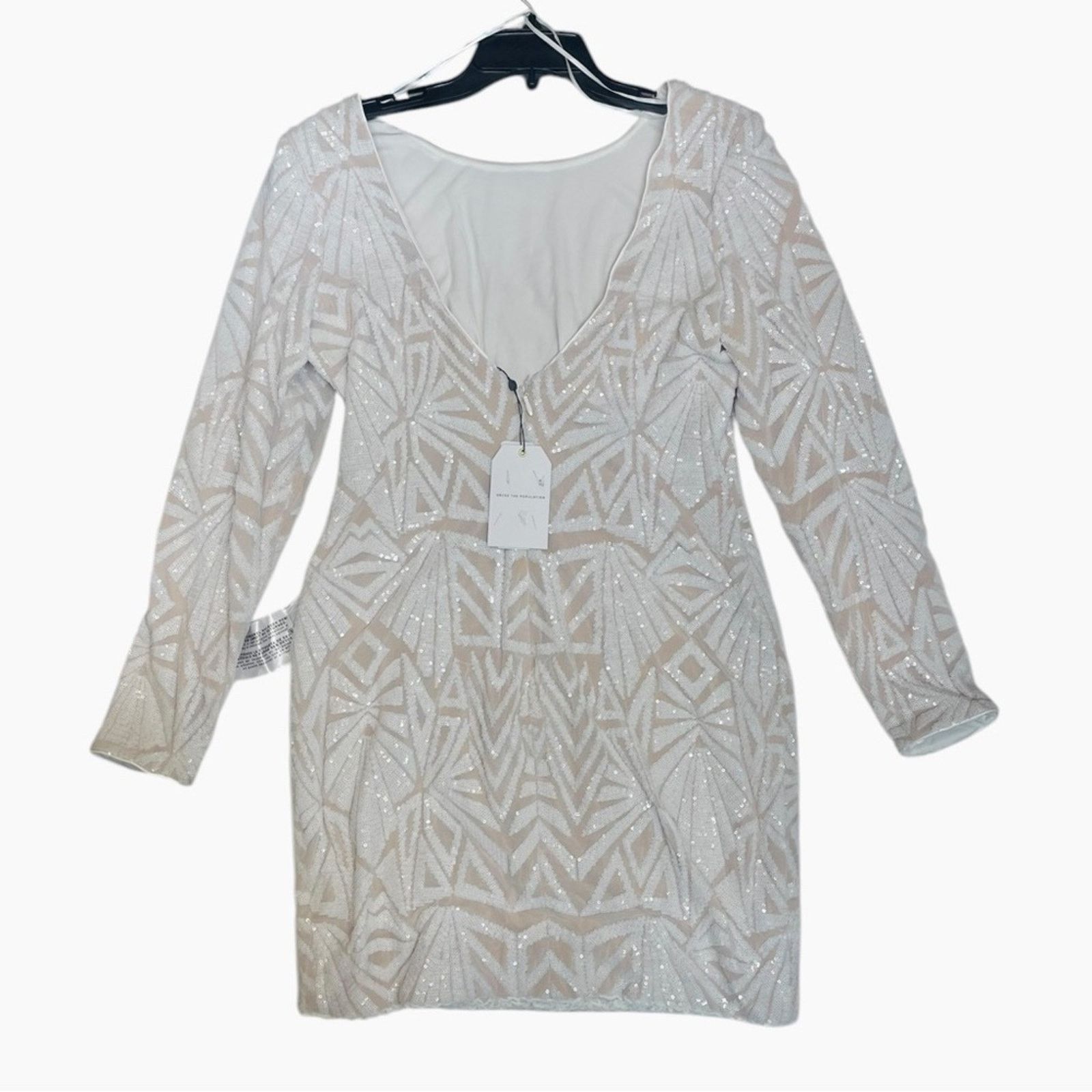 Dress the Population Dress the Population Emery Long Sleeve Sequin Dress in White Size XL / US 12-14 / IT 48-50 - 7 Thumbnail