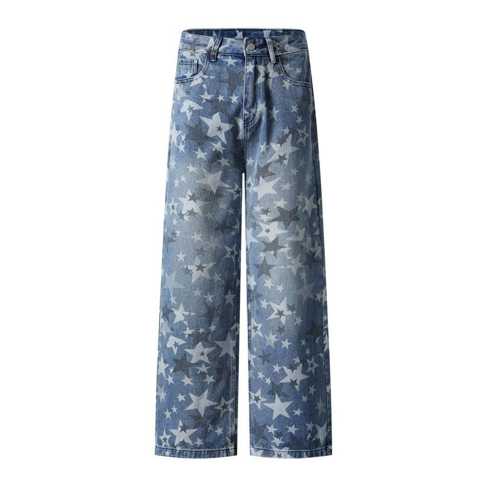 Jean Men's high street trend distressed star washed jeans Size US 32 / EU 48 - 1 Thumbnail