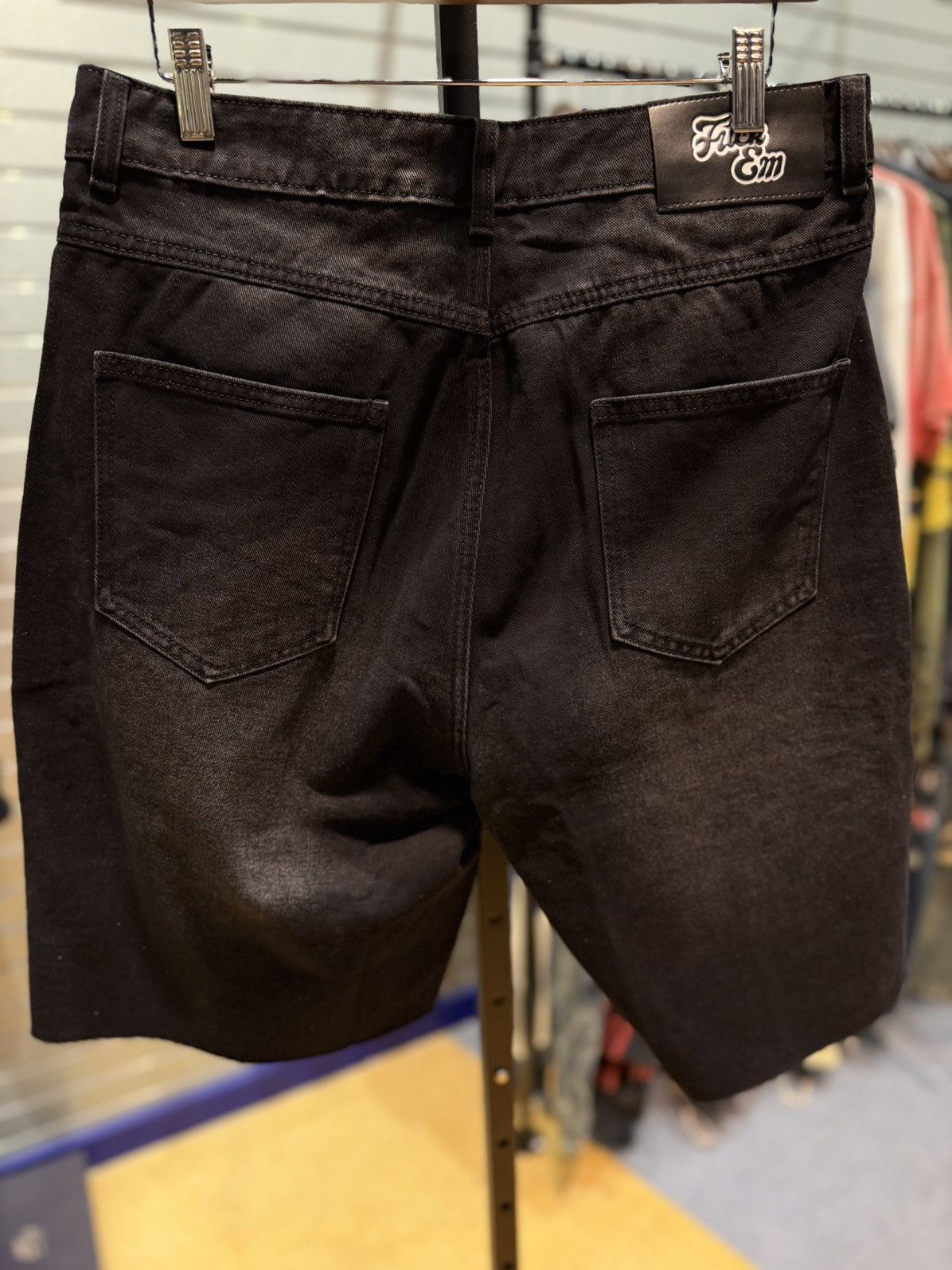 Other Fuck EM Shorts Black Denim Leather Patch Size (30) Size US 30 / EU 46 - 6 Thumbnail