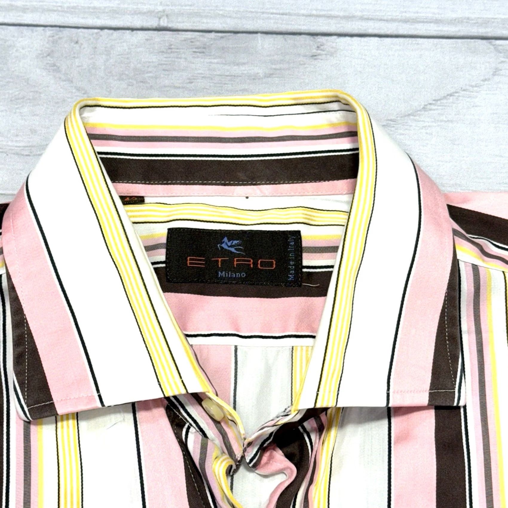 Etro ETRO Dress Shirt Mens 42 Multicolor Striped Button-Down Italy Regular Long Sleeve Cotton 100% Size 42R - 3 Thumbnail