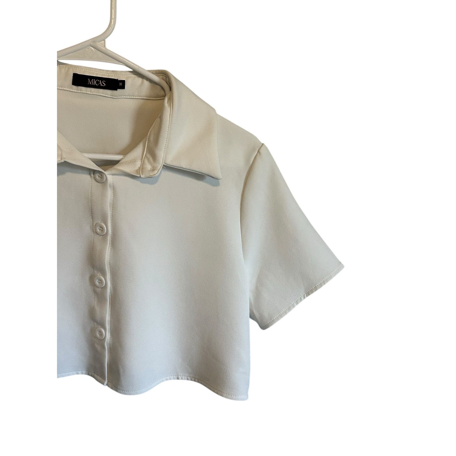 Other Micas White Cropped Short Sleeve Collared Button Up Blouse Size M / US 6-8 / IT 42-44 - 4 Thumbnail