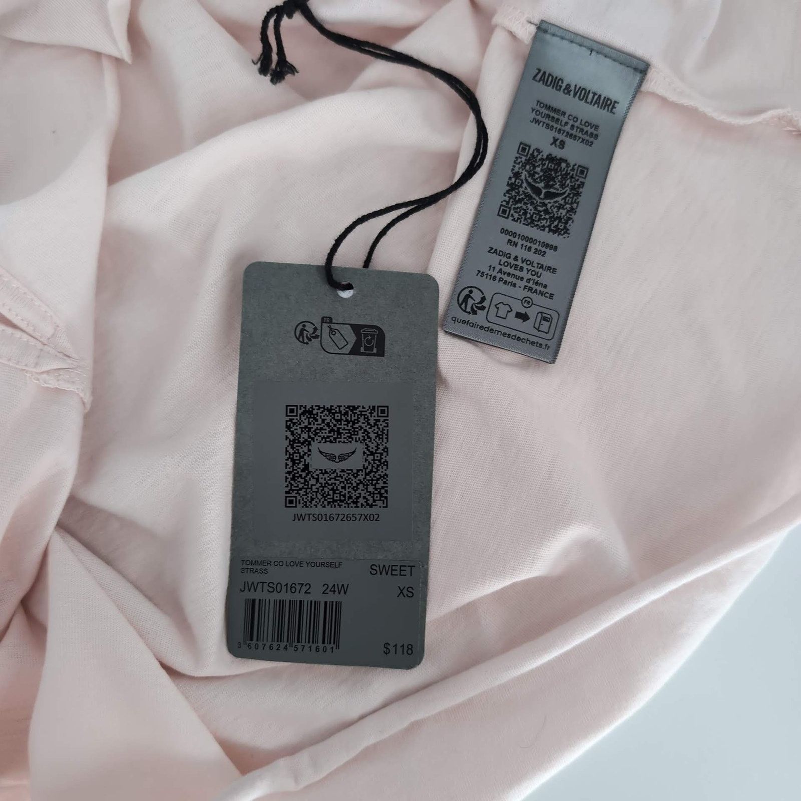Zadig & Voltaire Zadig & Voltaire Pink Love Yourself Diamanté T-Shirt - Sz XS Size XS / US 0-2 / IT 36-38 - 5 Thumbnail
