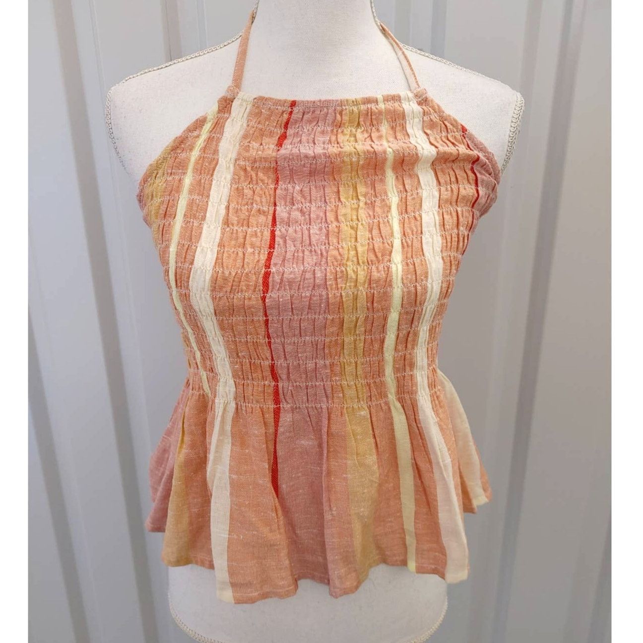 Other Miami Anna Halter Top Smocked Striped Boho Flutter Medium Size M / US 6-8 / IT 42-44 - 1 Thumbnail