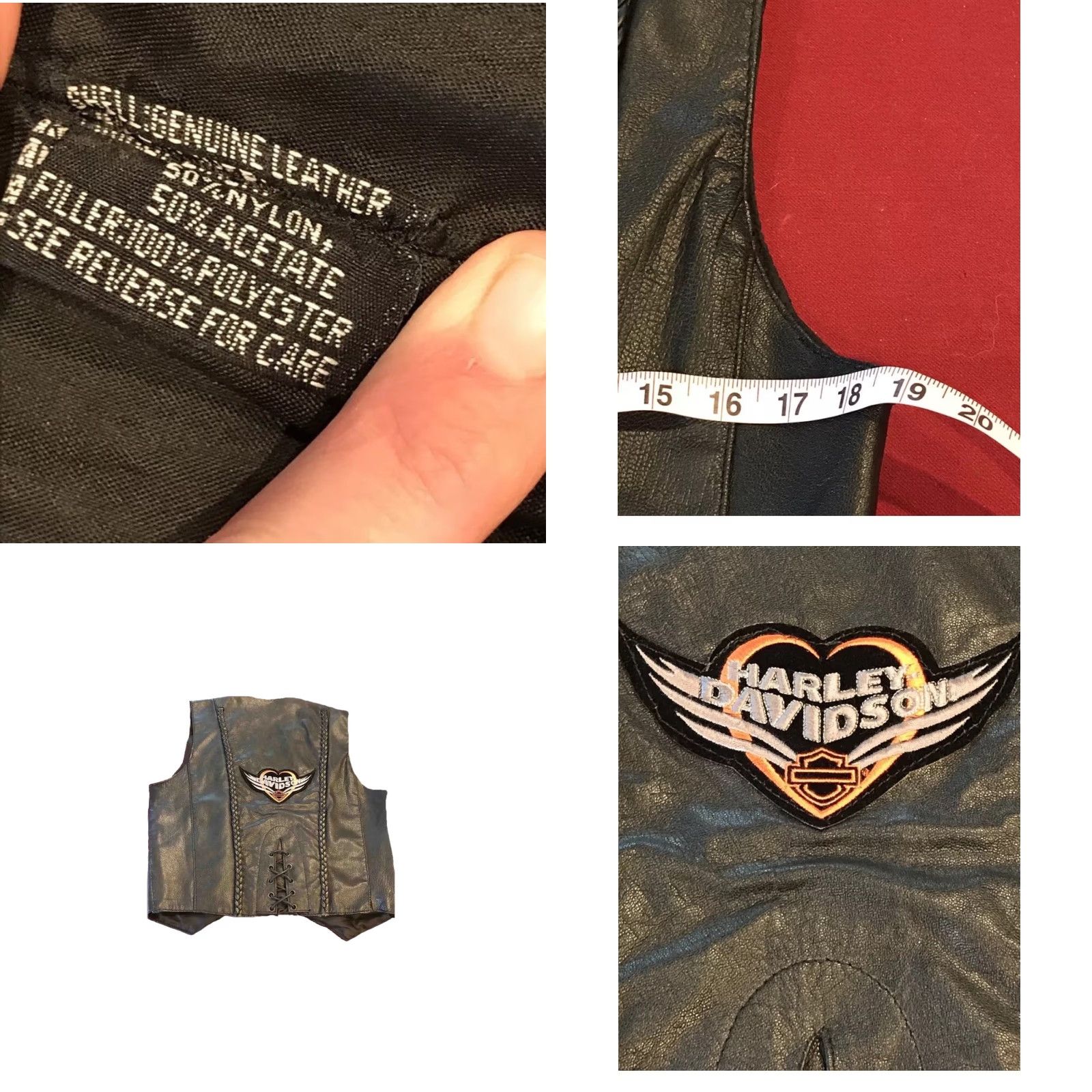 Harley Davidson VINTAGE Harley Davidson BLACK Laced Leather Vest HEART Wings PATCH Waistcoat Biker Women Size S / US 4 / IT 40 - 8 Thumbnail