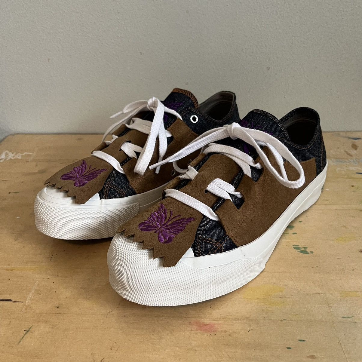 Needles アシンメトリックギリー スニーカー インディゴ デニム needles GHILLIE SNEAKER - 9OZ DENIM