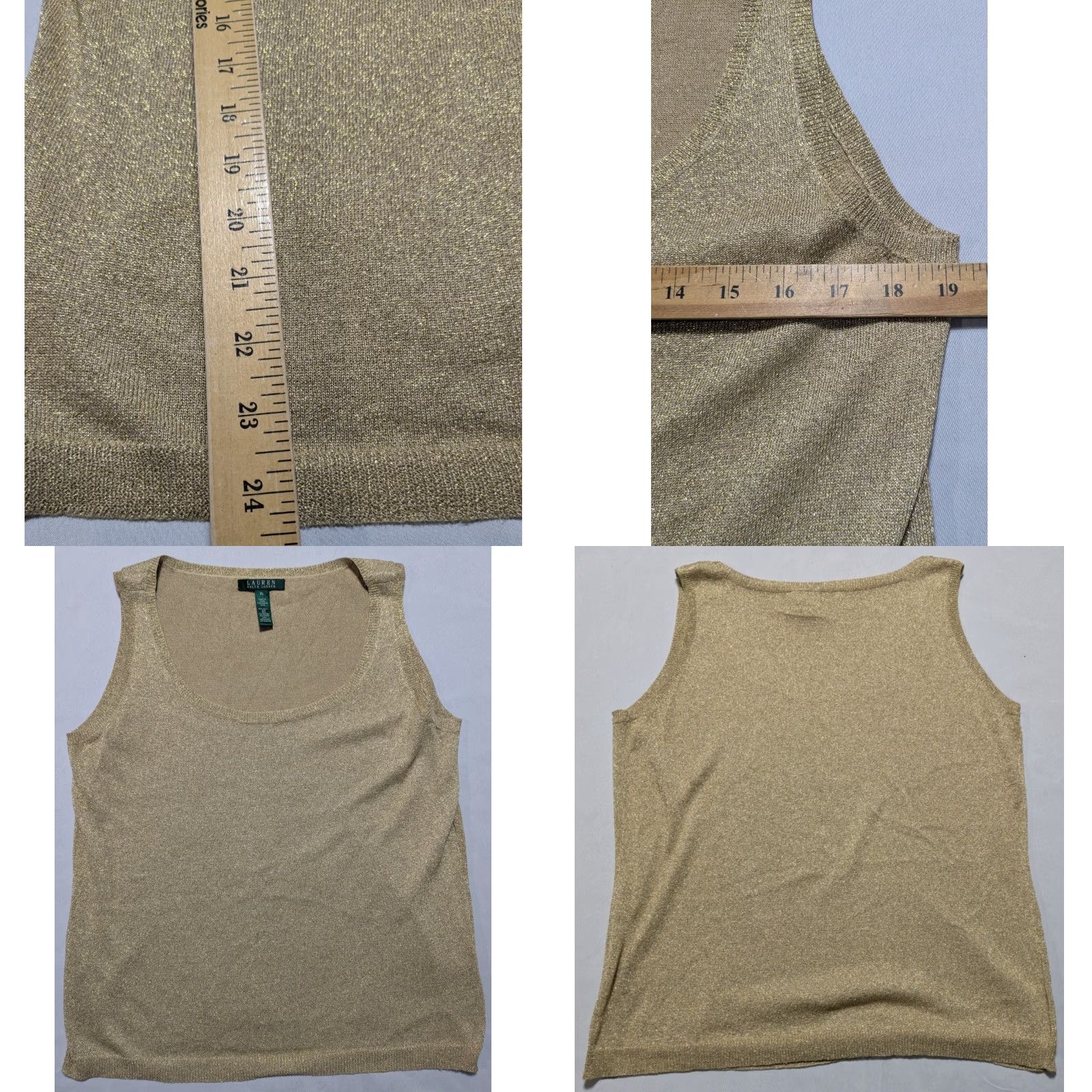 LAUREN RALPH LAUREN Gold Metallic Silk Blend Scoop Sleeveless Top - Women XL EUC main image 6