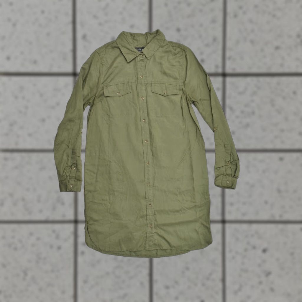 Lucky Brand Lucky Brand Women's S Olive Green Lyocell Long Sleeve Button Front Utility Shirt Dress Size S / US 4 / IT 40 - 1 Thumbnail