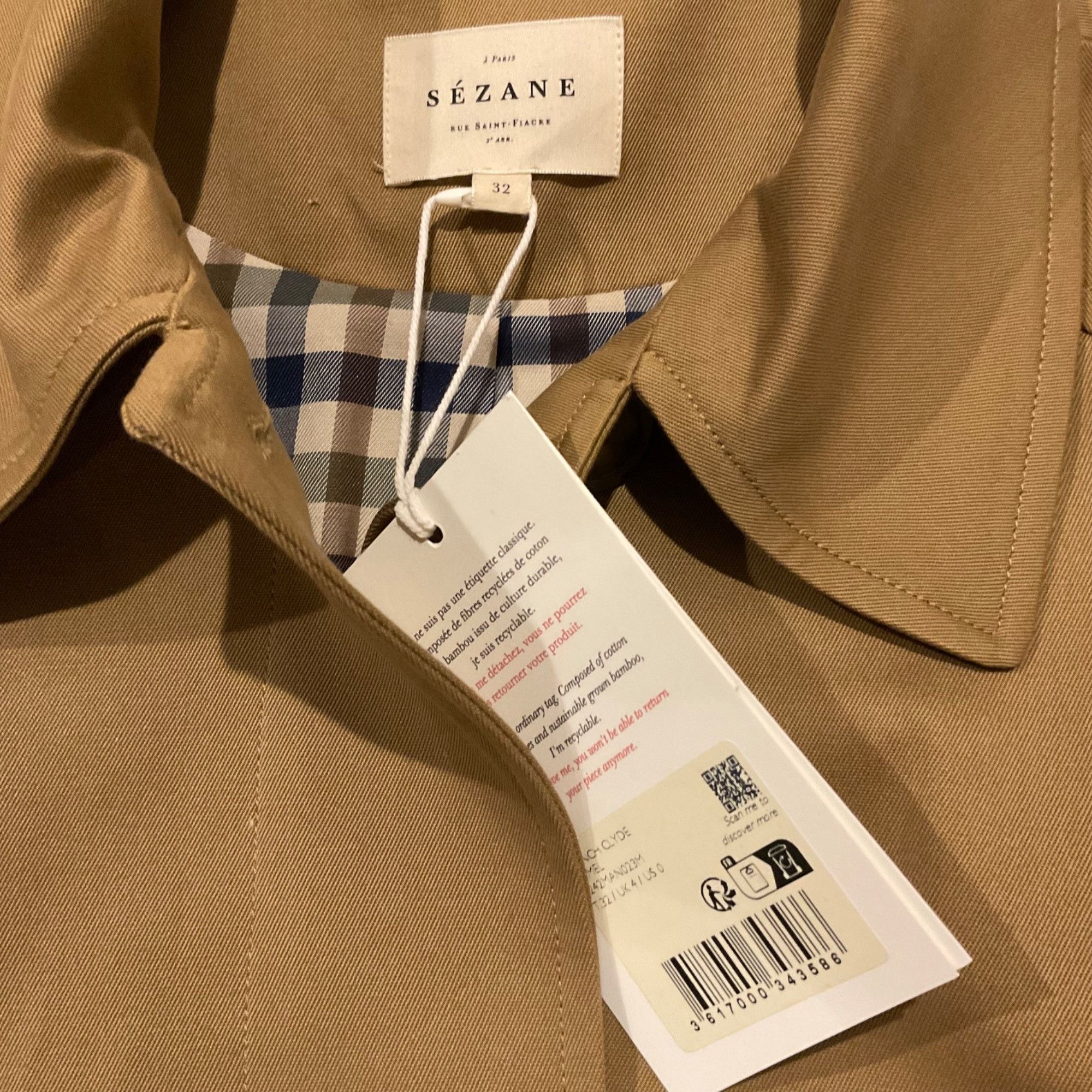 Sezane NWT Sezane CLYDE TRENCH COAT camel brown SZ32 us0 bust 40 ov Size S / US 4 / IT 40 - 3 Thumbnail