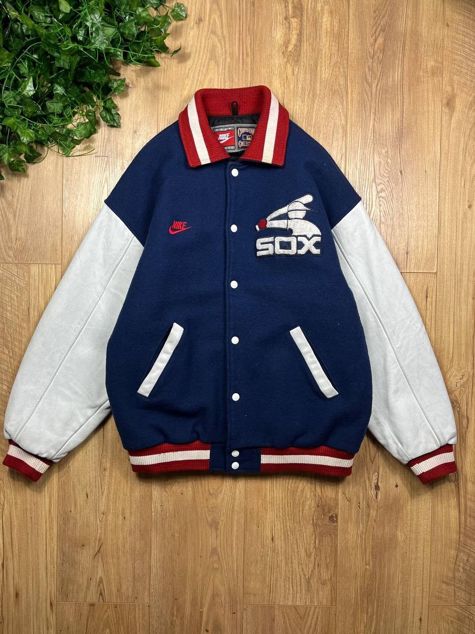 Nike 00’s NIKE SOX LEATHER WOOL VARSITY BOMBER JACKET Y2K ARCHIVE Size US L / EU 52-54 / 3 - 1 Thumbnail