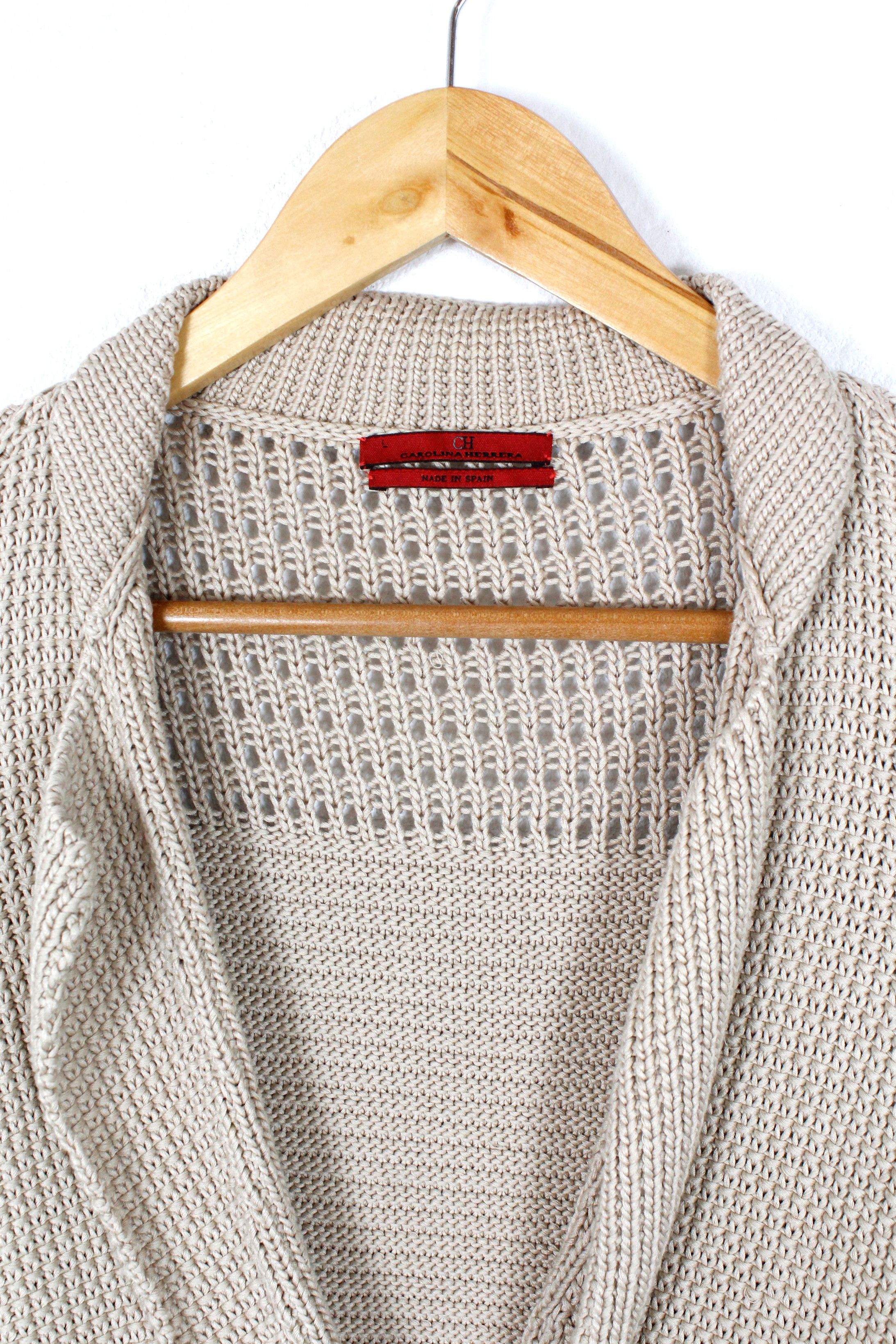 Carolina Herrera Carolina Herrera Beige Cotton Knit Cardigan Sweater Y2K Size L / US 10 / IT 46 - 2 Thumbnail