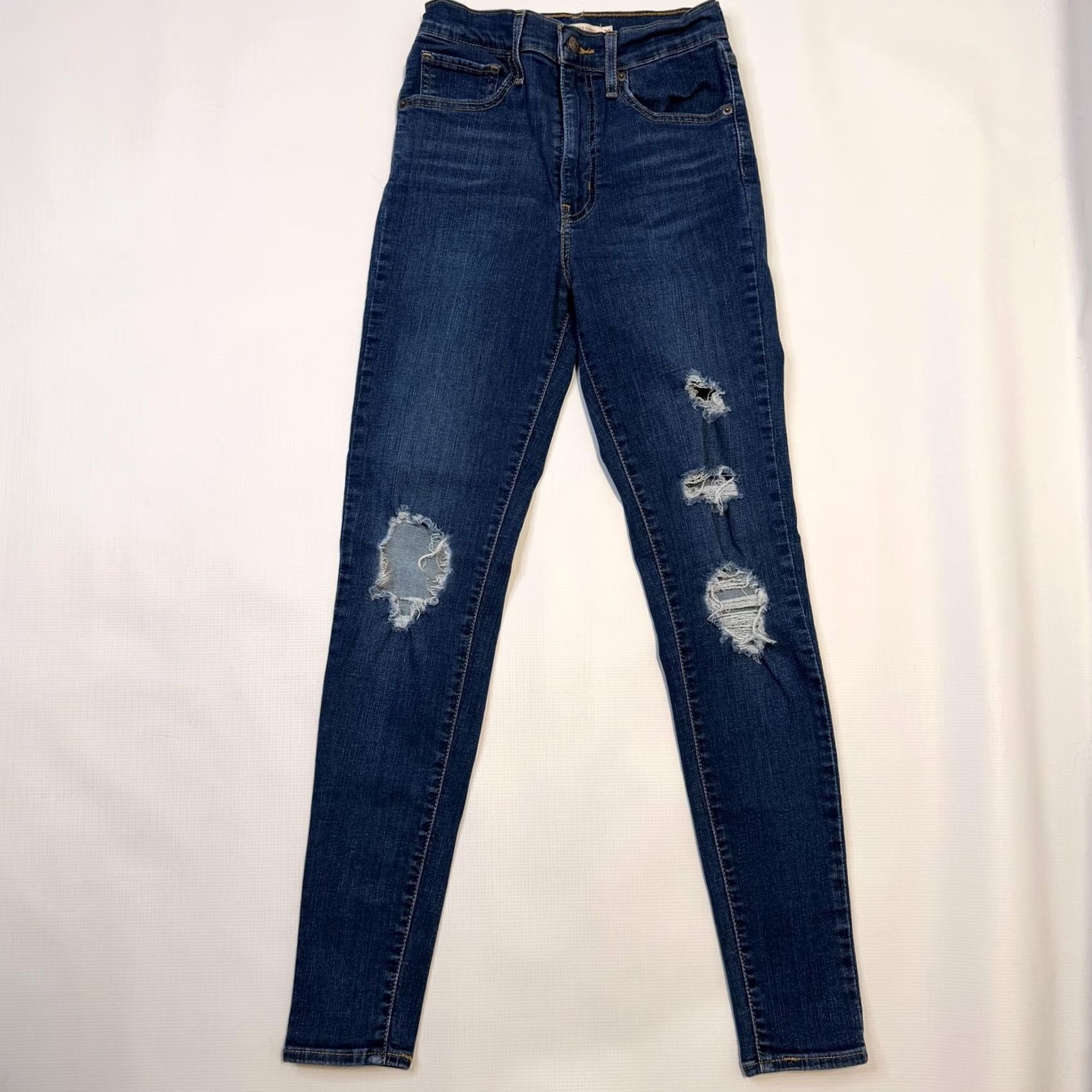 Levi's Levi's Jeans Womens Miles High Super Skinny 27 Blue Distressed Stretch High Rise Clothing Denim Jeans Size 27" / US 4 / IT 40 - 2 Thumbnail