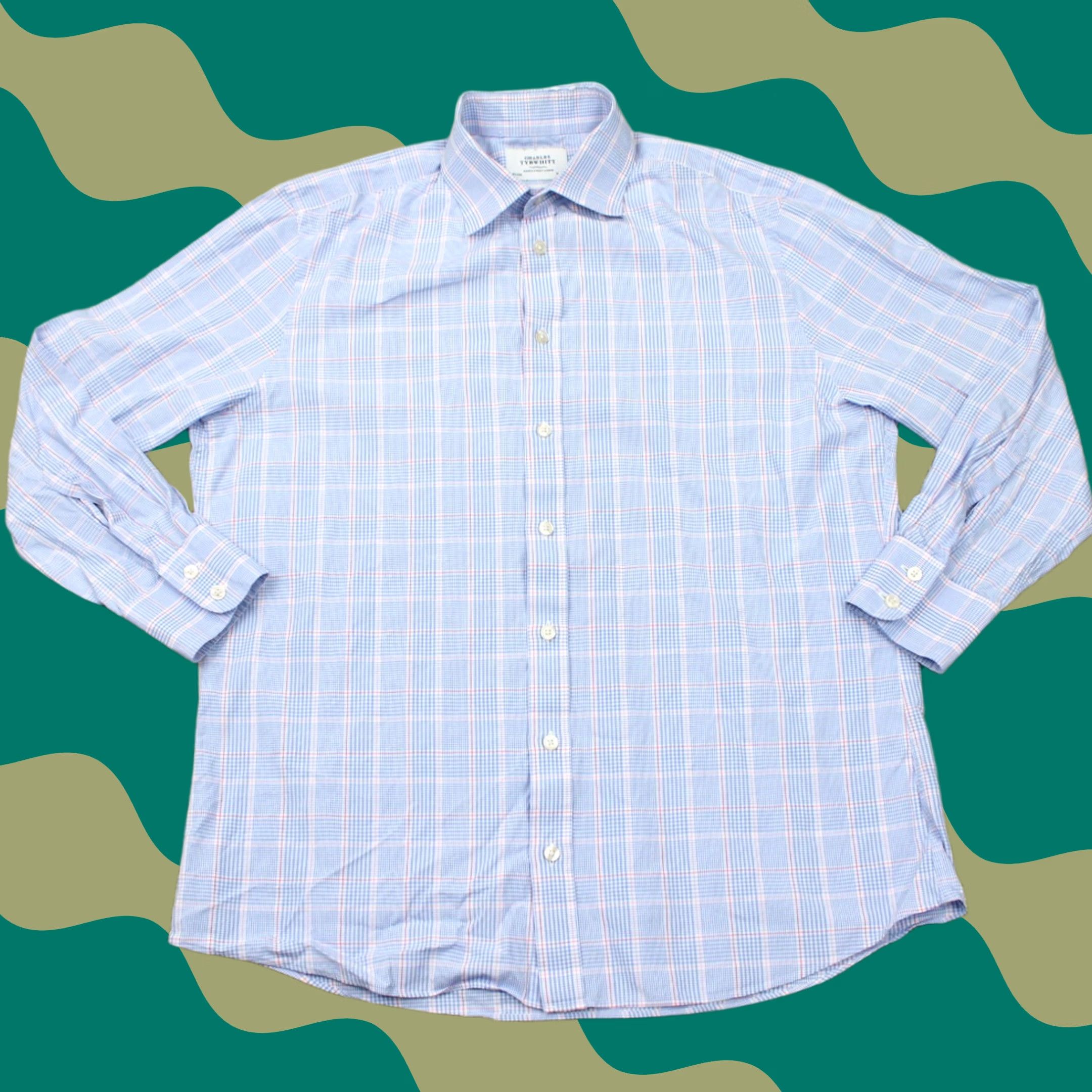 Charles Tyrwhitt Charles Tyrwhitt Shirt Mens 16 1/2 33 Slim Fit Long Sleeve Blue Pink Check Button-Down Dress Shirt Size US XL / EU 56 / 4 - 1 Thumbnail